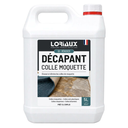 Décapant Colle Moquette et Sols Plastiques 5L Dissout les colles moquette, néoprène et bitumées pour faciliter leur élimination