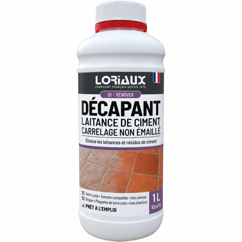 Décapant Laitance de ciment Carrelage Non Émaillé 1L Élimine les laitances de ciment, le calcaire, le tartre et les traces de rouille