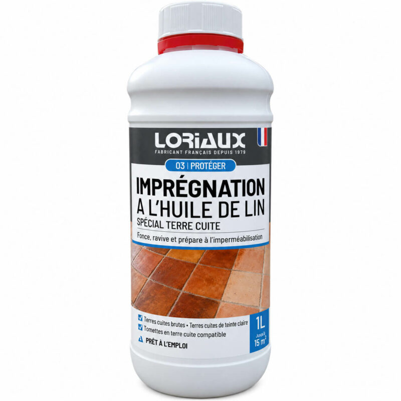 impregnation-huile-de-lin-1L-loriaux Imprégnation à l’Huile de Lin Spéciale Terre Cuite 1L - Ravive, fonce et donne un effet vieilli aux terres cuites brutes avant imperméabilisation
