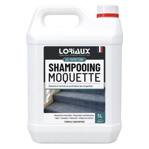 Shampooing Moquette Détachant et Nettoyant 5L Nettoie en profondeur, détache et ravive les couleurs des moquettes, tapis et tissus d’ameublement