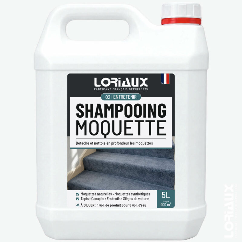 shampooing-moquette-professionnel-5L-loriaux Shampooing Moquette professionnel Détachant et Nettoyant 5L Nettoie en profondeur, détache et ravive les couleurs des moquettes, tapis et tissus d’ameublement