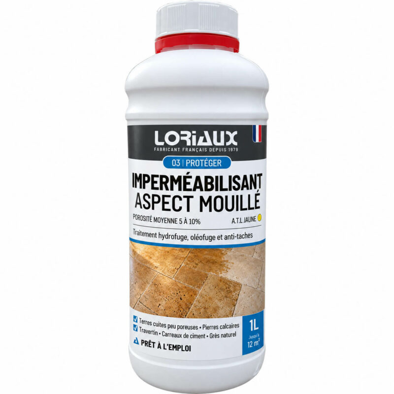 atl-jaune-impermeabilisant-effet-mouille-1L-loriaux ATL Jaune – imperméabilisant effet mouillé pour Supports à Porosité Moyenne 1L Protège durablement les carrelages et pierres naturelles de porosité moyenne tout en ravivant leur couleur