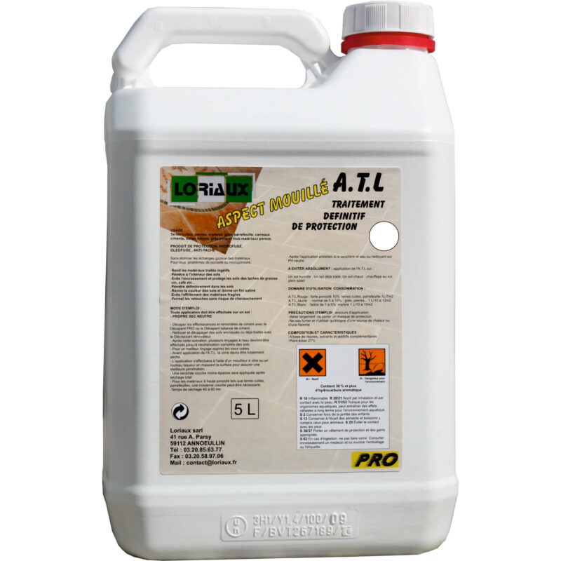 atl-blanc-impermeabilisant-effet-mouille-5L-ancienne-etiquette ATL Blanc – imperméabilisant effet mouillé pour Supports à Faible Porosité Protège durablement les carrelages et pierres naturelles à faible porosité tout en ravivant leur couleur