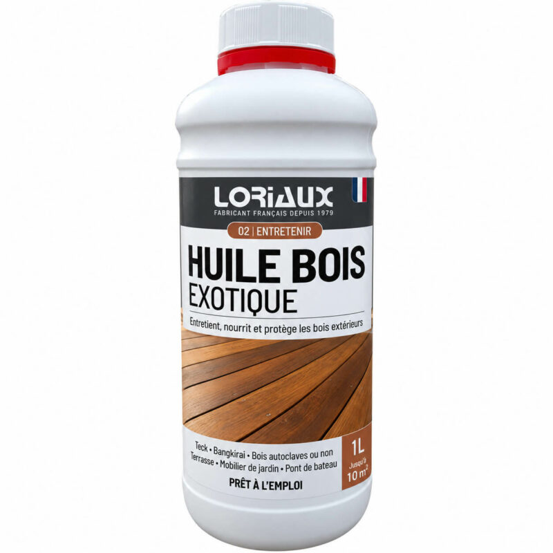 Huile Bois Exotique 1L Protège, nourrit et entretient les bois exotiques exposés aux intempéries et aux UV