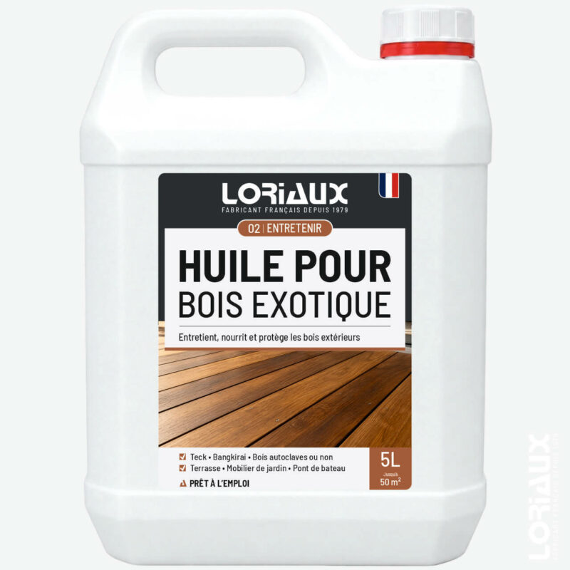 Huile Bois Exotique 5L Protège, nourrit et entretient les bois exotiques exposés aux intempéries et aux UV
