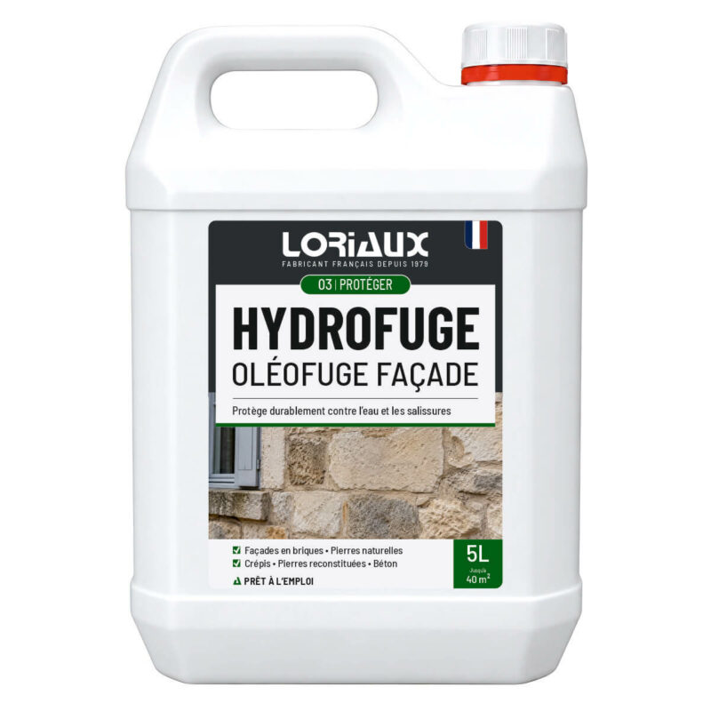 hydrofuge-oleofuge-facade-5L-loriaux Hydrofuge Oléofuge Façade 5L Protège durablement façades, murs et toitures contre l’eau, les salissures et le gel