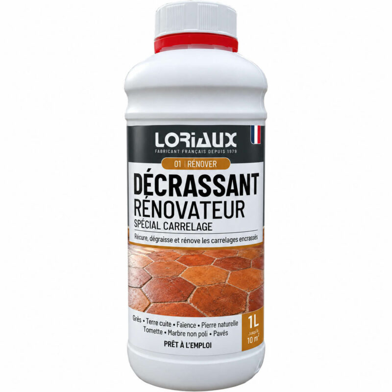 Décrassant Rénovateur Carrelage et Pierre Naturelle 1L Récure, dégraisse et rénove les carrelages et sols minéraux fortement encrassés