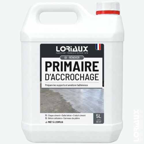 primaire-daccrochage-bidon-5litres-loriaux Primaire d’accrochage carrelage et ragréage – Sol et mur 5L Prépare les supports et améliore l'adhérence des ragréages et colles à carrelage