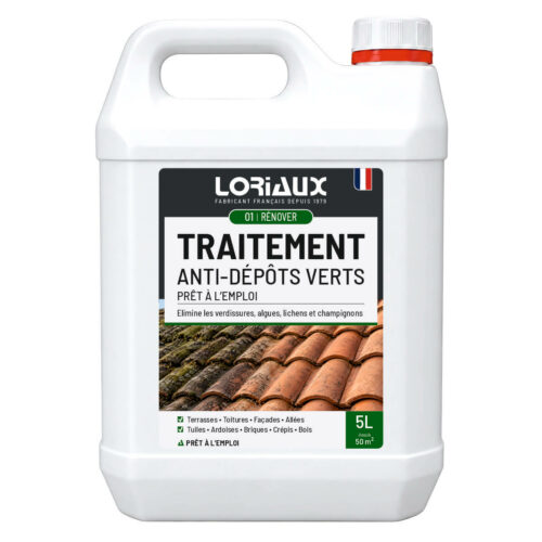 traitement-anti-depots-verts-pret-a-lemploi-5Litres-loriaux Anti-dépots verts Prêt à l'emploi 5L Élimine les verdissures, algues, lichens et champignons sur vos surfaces extérieures