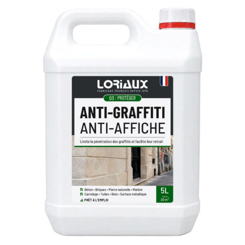 anti-graffiti-anti-affiche-5L-loriaux Protection Anti-Graffiti, Anti-Affiche et Anti-Autocollant 5L Protection invisible des façades et surfaces contre les graffitis, affiches, autocollants, l’eau et les salissures grasses